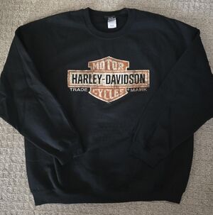 Harley-Davidson Mens 2XL Black and Orange Crewneck Sweater Staunton VA